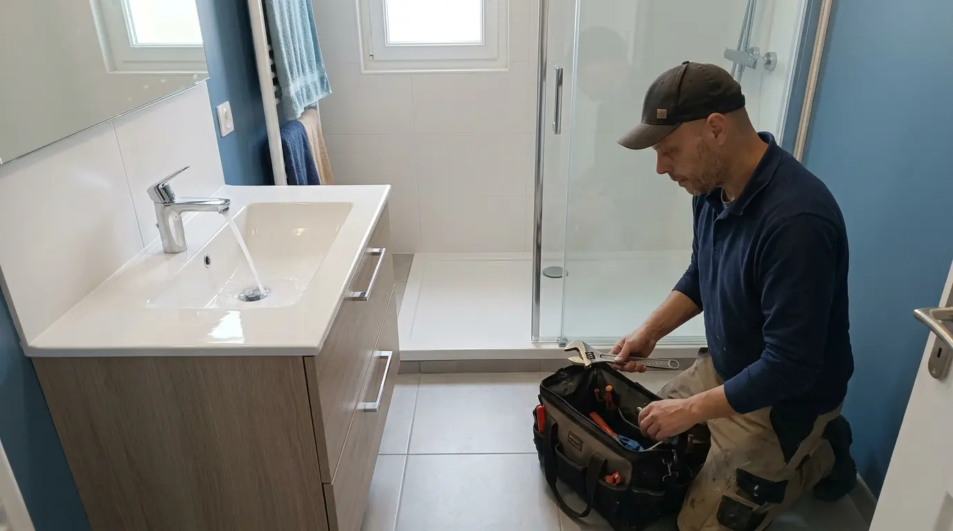 Salle de bain rénovée avec plomberie soignée